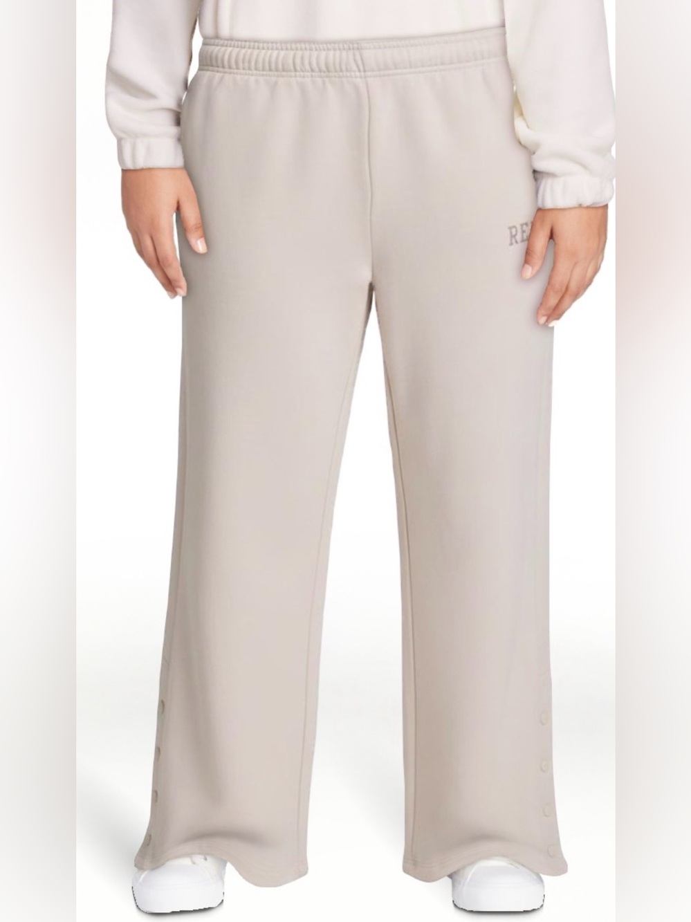 Reebok Cream Wide-Leg Snap Hem Sweatpants